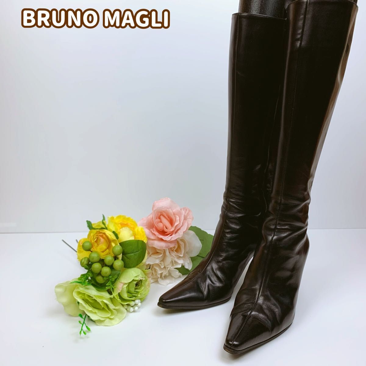 超美品 BRUNO MAGLI ロングブーツ レザー サイドジップ 23 0