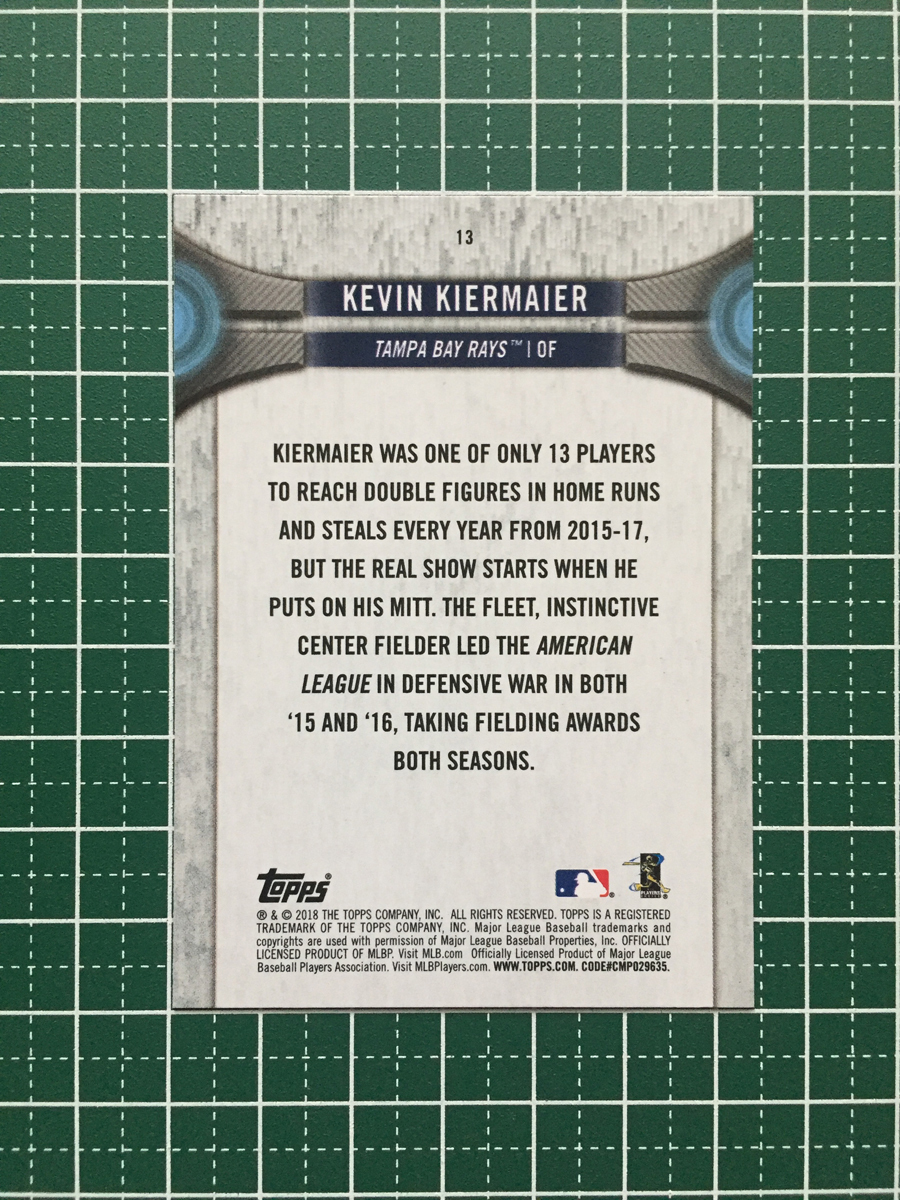★TOPPS 2018 MLB NATIONAL BASEBALL CARD DAY #13 KEVIN KIERMAIER［TAMPA BAY RAYS］ベースカード「BASE」★_画像2