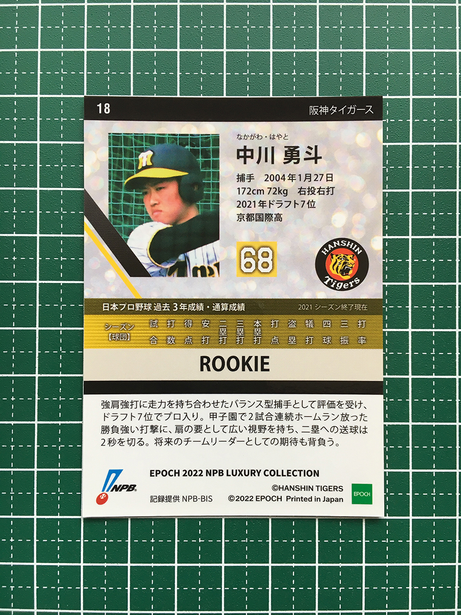 ★EPOCH 2022 NPB プロ野球カード LUXURY COLLECTION #018 中川勇斗［阪神タイガース］レギュラーカード ルーキー「RC」★_画像2