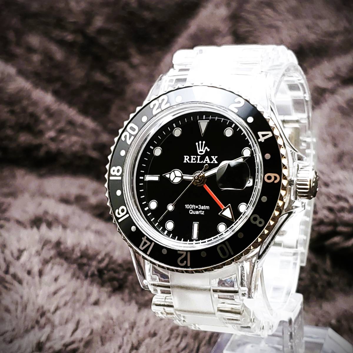 保管品 レア RELAX リラックス 腕時計 王冠 ロゴ レア ウォッチ 黒×金-