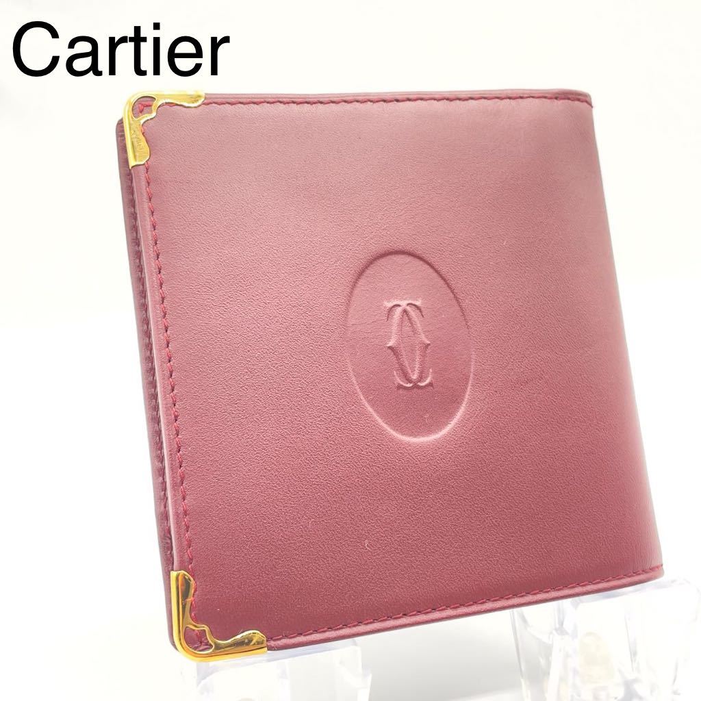 Cartier レザー マストライン 二つ折り 財布 ボルドー ゴールド ロゴ 通販