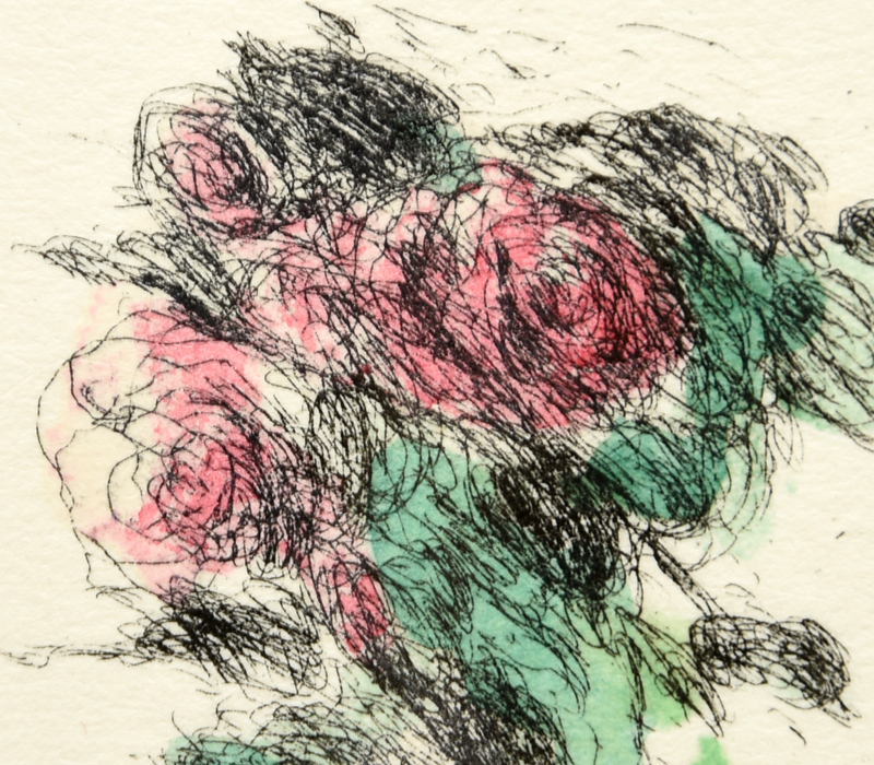 【真作】彼末宏 リトグラフ 手彩色「ばら」鉛筆サインあり 額装あり 薔薇 バラ 版画 絵画 書画 アート インテリア　z3600o_画像3