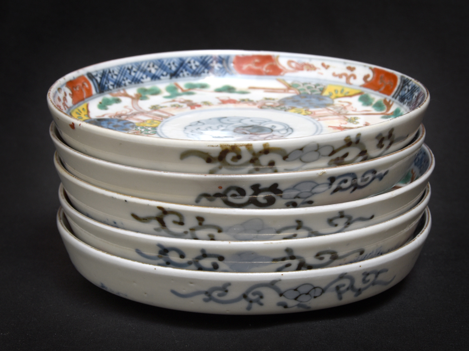 時代 明治期 伊万里焼 金彩色絵人物文皿5枚 径15.5㎝ 皿 和食器 銘々皿 