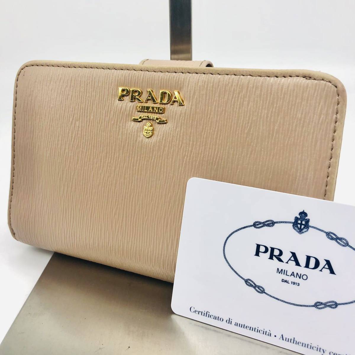 正規 PRADA プラダ サフィアーノ 2つ折り財布 ピンクベージュ ピンク