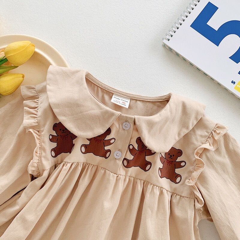  Kids One-piece bear pattern frill long sleeve pretty girl spring autumn thing 90