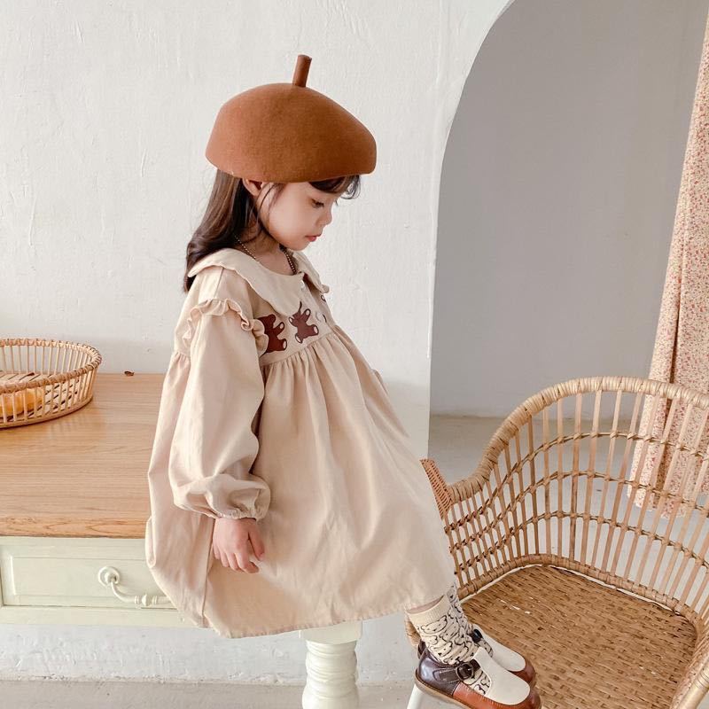  Kids One-piece bear pattern frill long sleeve pretty girl spring autumn thing 90
