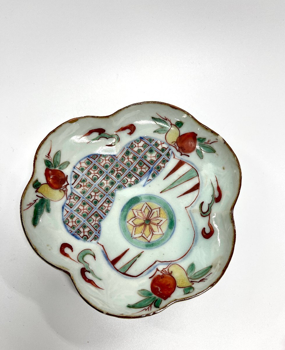 古伊万里焼 色絵三つ鉢 明治中期 手描き花鳥文 二重高台 コレクター