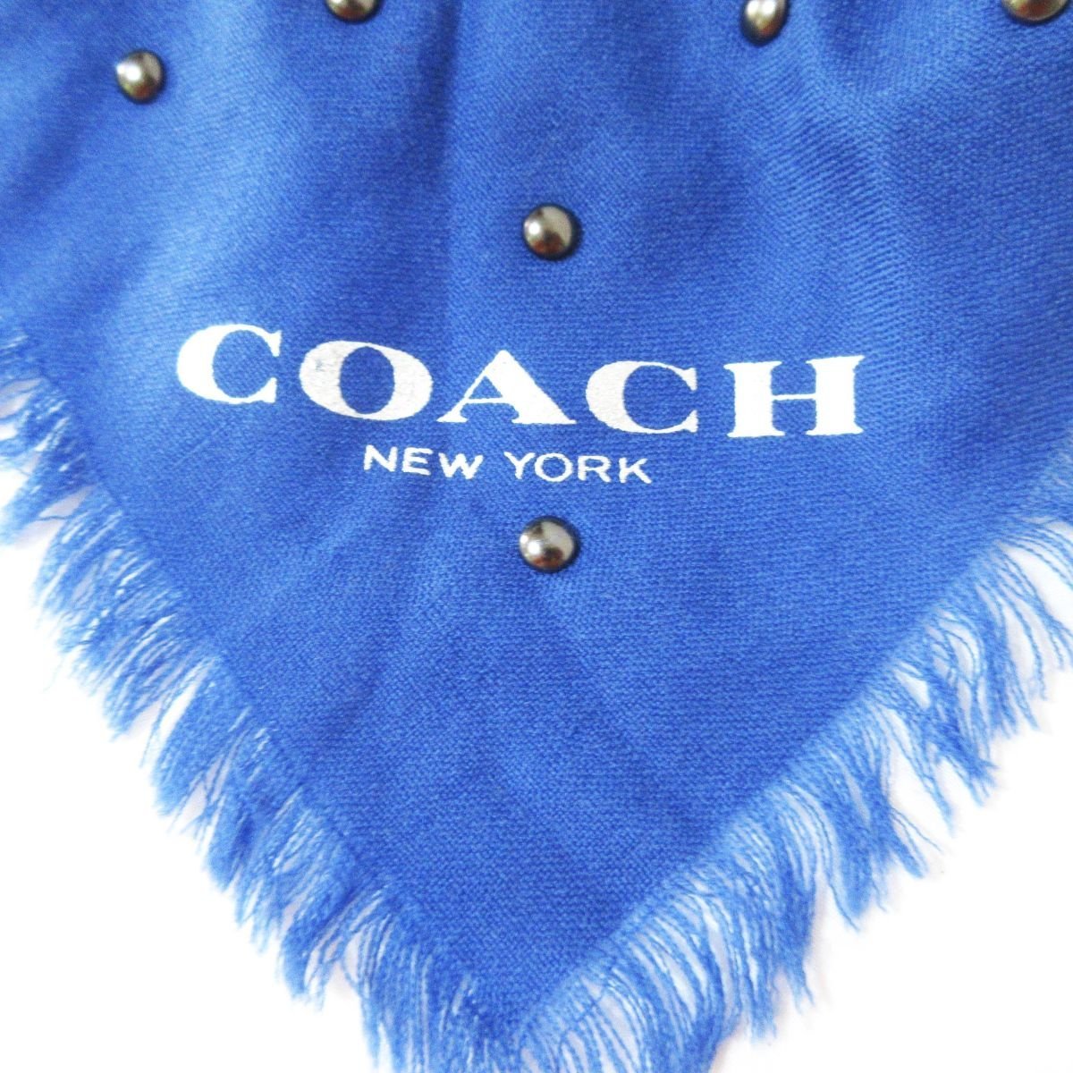 美品 COACH コーチ スタッズ フリンジ 大判ストール マフラー 青 ブルー_画像3