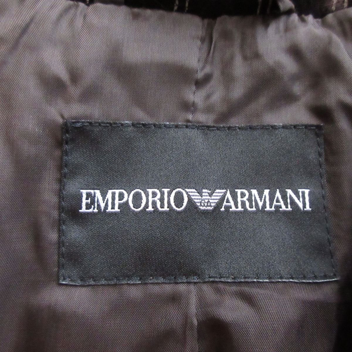 美品 EMPORIO ARMANI エンポリオアルマーニ ストライプ柄 シルクブレンド ベロア シングル 1B テーラードジャケット 42 ブラウン 茶_画像4