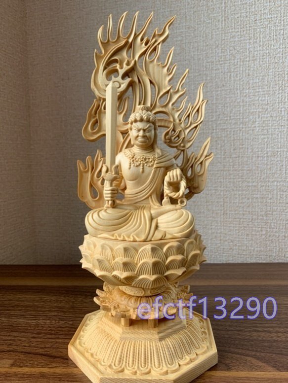 不動明王 檜木木彫 仏像　 高約28cm