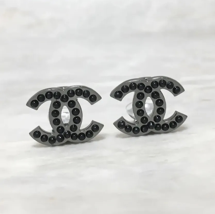 CHANEL シャネル イヤリング ココマーク ブラックストーン シルバー