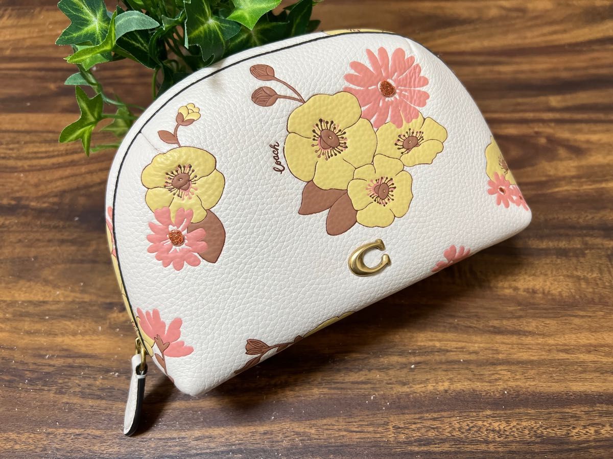 ソフトパープル coach ジュリエンヌ コスメティックケース17 C9018 花