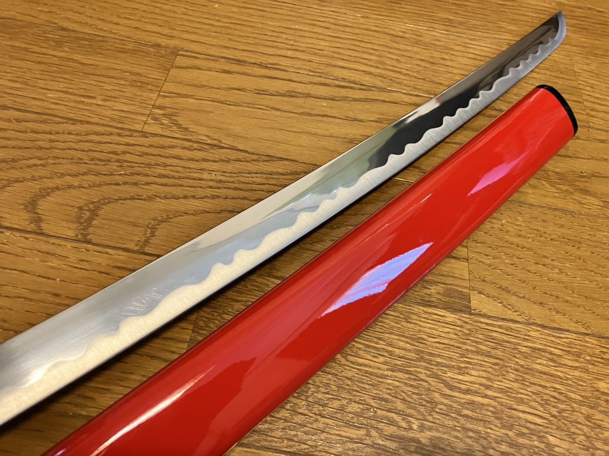 アルミ刀 模造刀 刀装具 朱鞘 軽量 居合用部品使用 木製柄 刃長約