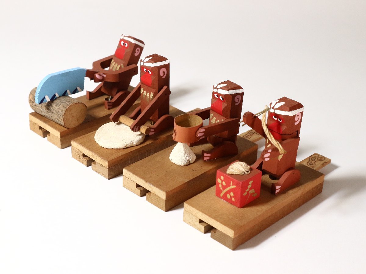 Yahoo!オークション - からくり玩具 蕎麦猿4種 木挽き猿 ふるい猿 蕎麦