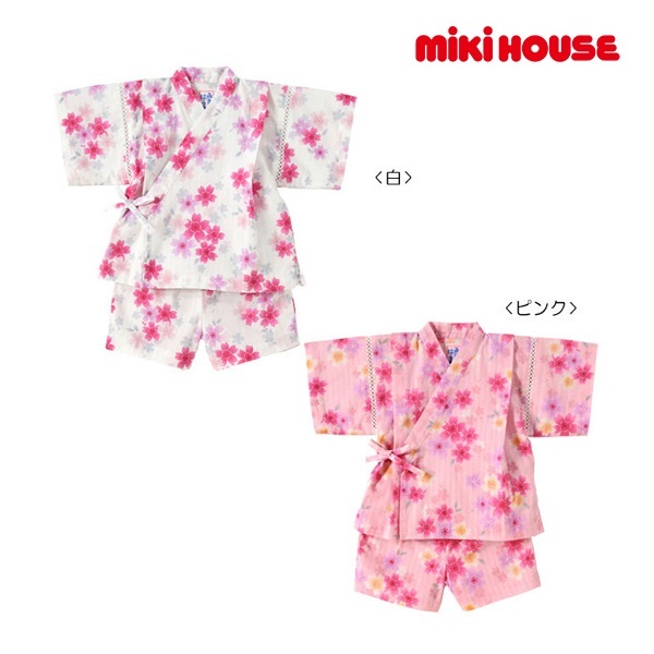即決です【ミキハウス】新品未使用mikihouse 80cm 75cm～85cm さくらしぐれ柄 甚平スーツ 浴衣 着物 部屋着 花火大会 女の子 カラー:ピンク_出品は、ピンクになります。