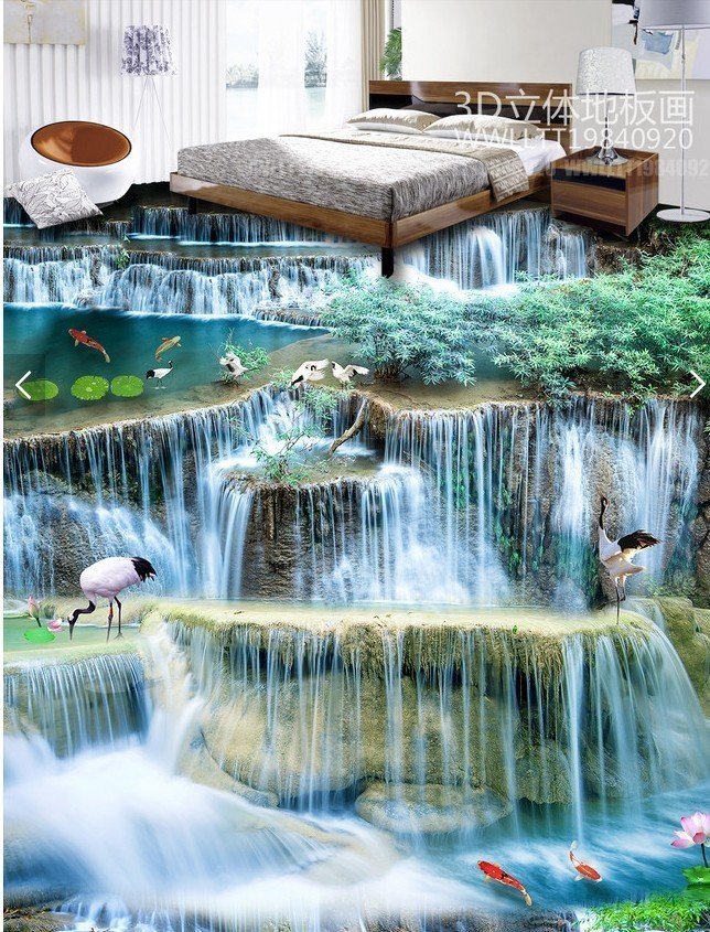 C665 巨大 3D フロアマット 3m*5m* 和モダン 形成池 鯉 滝 風景 景色 ...