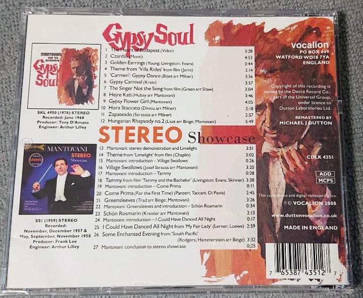 【2 in 1】マントヴァーニMantovani and His Orchestra / Gypsy Soul : Stereo Showcase_画像2