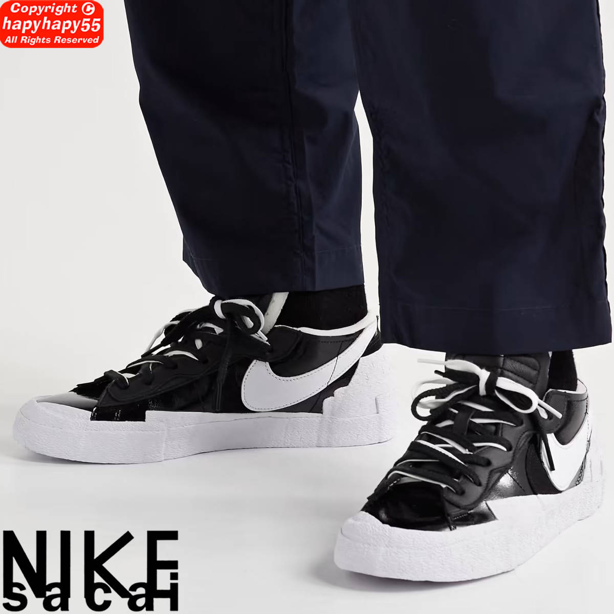 即完売■Sacai x Nike Blazer Low Black Patent◆コラボ スニーカー COMME des GARCONS コムデギャルソン JUNYA WATANABE eye bajra