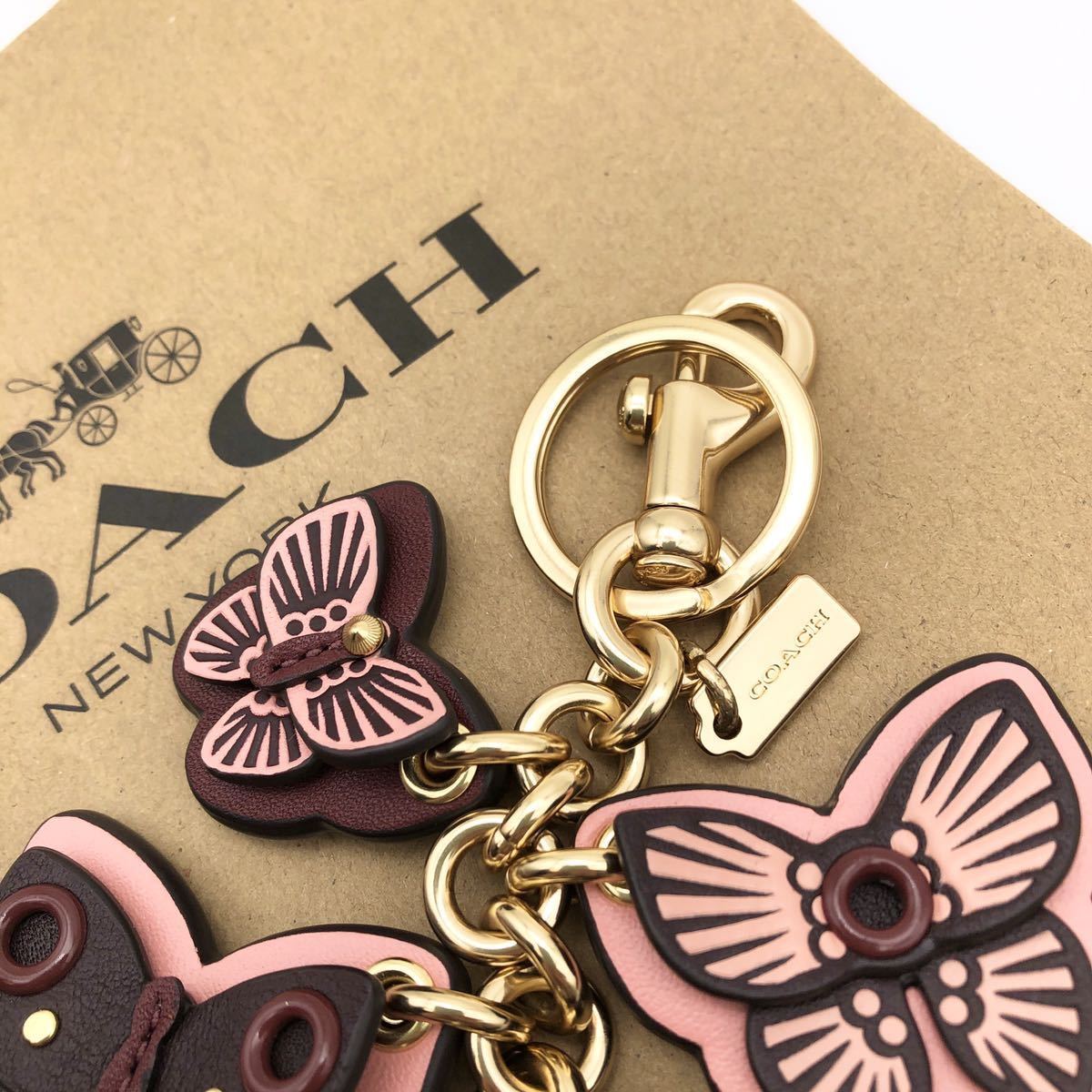 COACH コーチ バタフライ クラスター バッグ チャーム ピンク