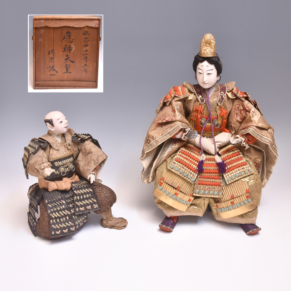 . бог небо . кукла 2 body Meiji времена вместе коробка высота 47cm золотой цвет доспехи дом .... .. кукла для празника мальчиков . человек кукла * большой . украшение y1878