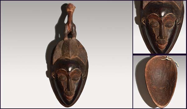 アフリカ 仮面 コートジボワール バウレ族のマスク アンティーク木彫面 木工芸 現代工芸 民芸 彫刻　　a1177