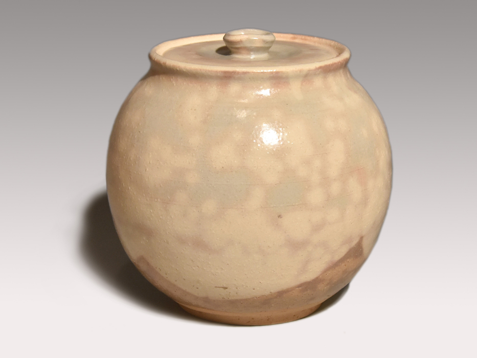秀逸品 岡田裕(造)萩水指 共蓋 共箱 共布 茶道具 現代工芸 美品 未