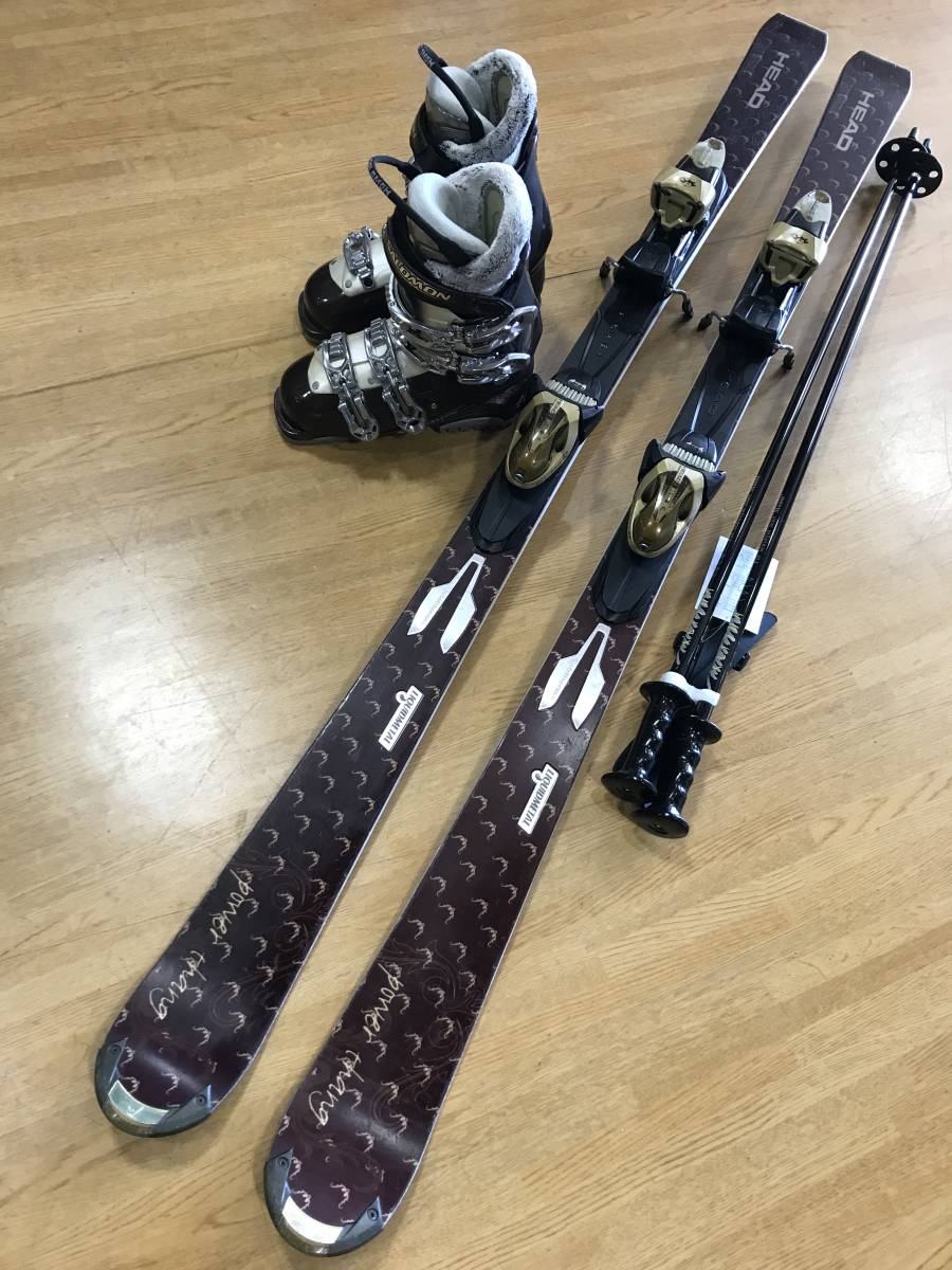 ☆★☆N164　レディースカービング4点セット板HEAD 156ｃｍ/ 靴SALOMON23.0-23.5ｃｍ/ POLE新品105ｃｍ_画像1