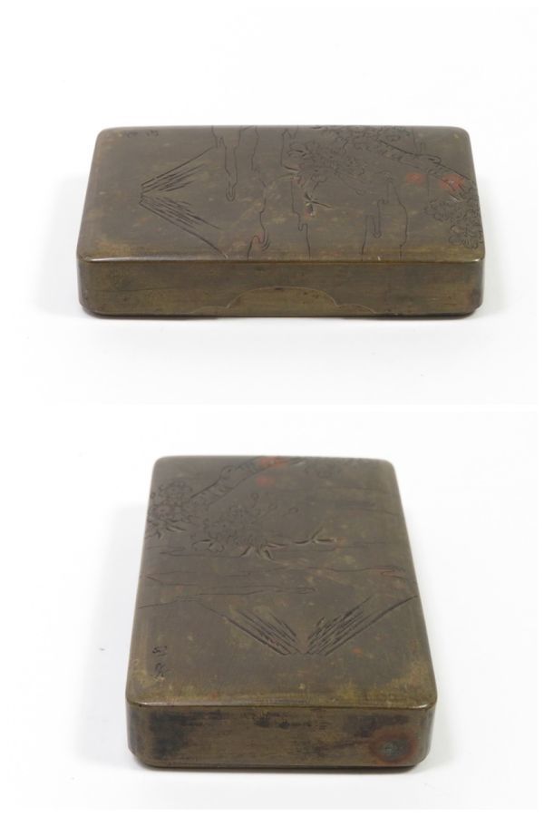 【4799】明治時代　富士山片切彫　銅製　小箱（初品・買取品）_画像3