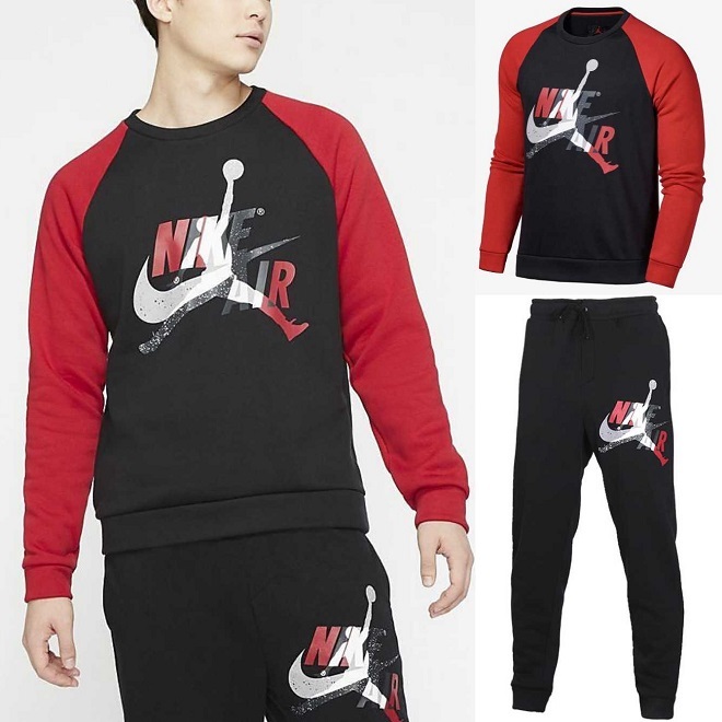 ナイキ XL ジョーダン ジャンプマン クラシック フリースクルー パンツ 定価17050円 ブラック レッド JORDAN JUMPMAN スウェット 上下_画像1