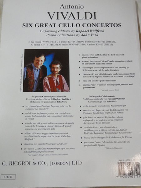 Vivaldi Six Great Cello Concertos vi Val ti contrabass concerto compilation musical score 