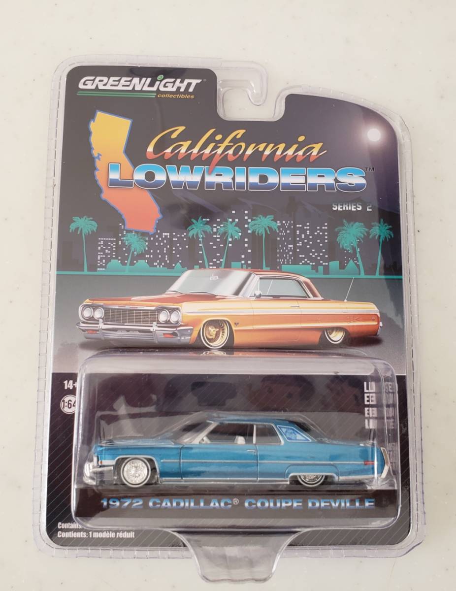 グリーンライト 1/64 1972 Cadillac Coupe deVill ブルーCalifornia Lowriders Series 2 カリフォルニア ローライダー 2_画像1