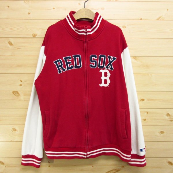 MLB ボストン・レッドソックス Majestic製 スタジャン スウェットジャケット ユニフォーム 刺繍ロゴ メンズ 赤x白 3Lサイズ A288