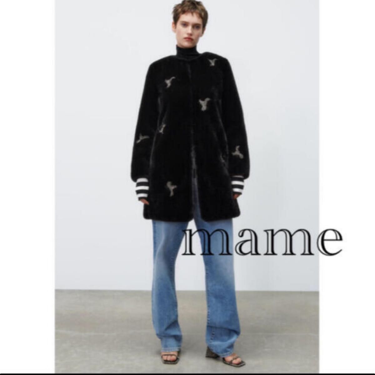 ZARA ビジュー付きフェイクファーコート ブラックXL 新品タグ ZARA ビジュー付きフェイクファーコート ブラックXL 新品タグ