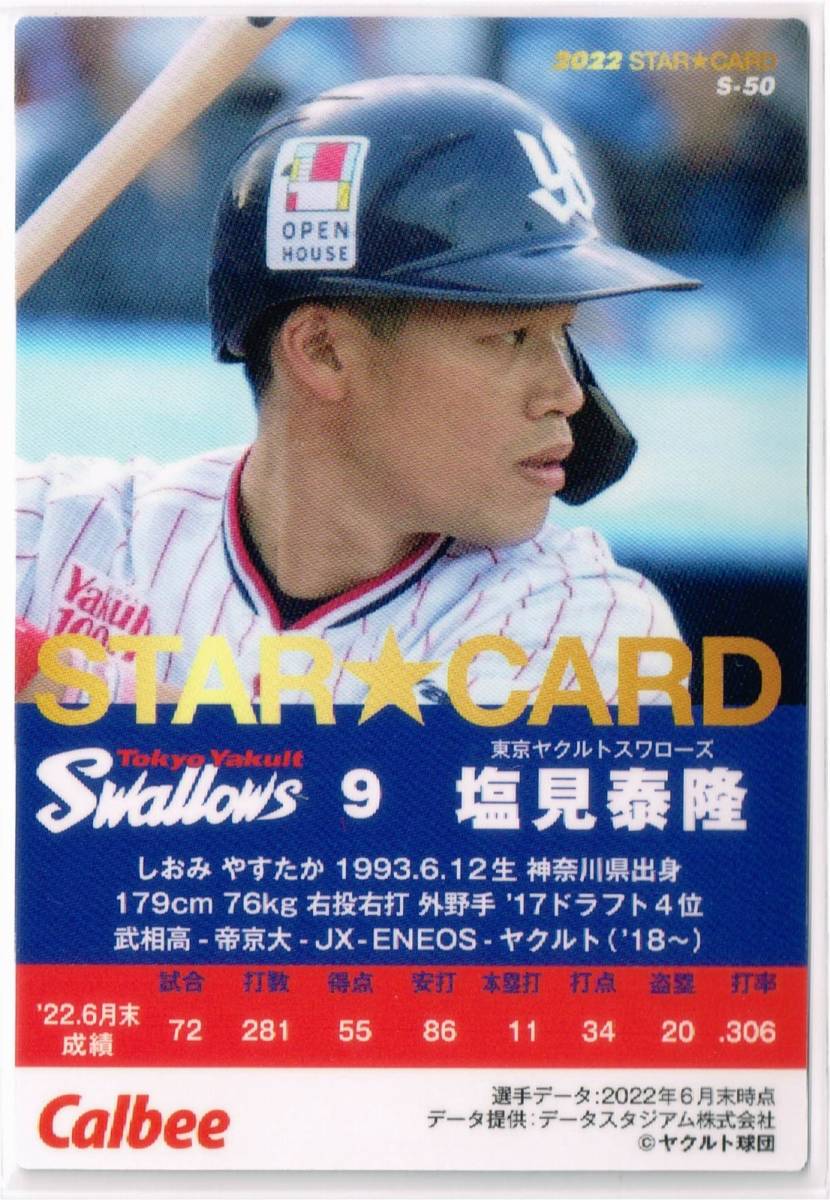 2022 カルビー プロ野球チップス カード 第3弾 スターカード #S-50 東京ヤクルトスワローズ 塩見泰隆_裏面