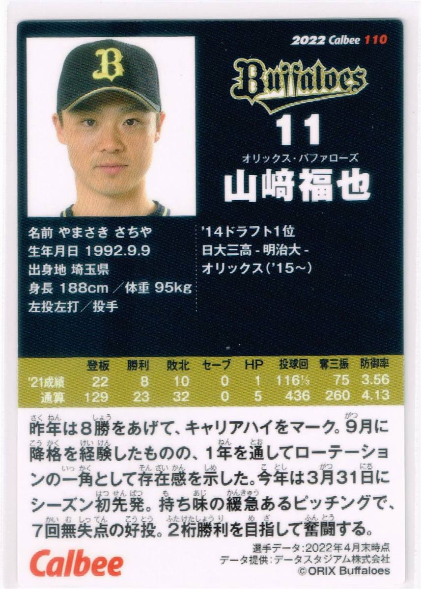 2022 カルビー プロ野球チップス カード 第2弾 #110 オリックス・バファローズ 山﨑福也_裏面