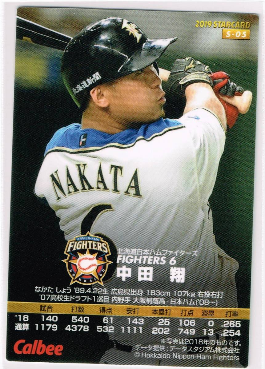 2019 カルビー プロ野球チップス カード 第1弾 スターカード #S-05 北海道日本ハムファイターズ 中田翔の画像2