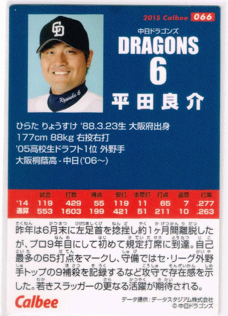 2015 カルビー プロ野球チップス カード 第1弾 #066 中日ドラゴンズ 平田良介_裏面