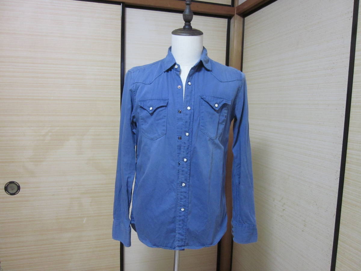 ★★★【 11/20・大幅値下げ 】RIPLAY BLUE JEANS リプレイウエスタンスタイルシャツ：garment dye仕様：正規品：サイズ表示 M：送料無料_フロントからの全体画像