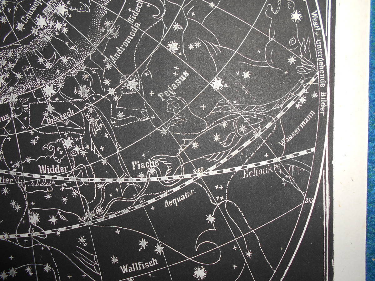 即決1850年頃ドイツ版『スミス図解天文学図27　秋の星座』天文暦学書アンティーク、星図、星座早見盤　Astronomy, Star map, Planisphere