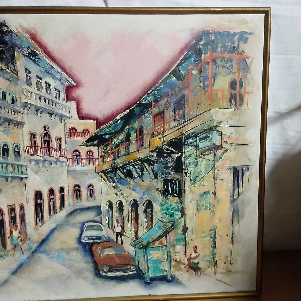 送料無料/真作 油彩画 在銘 サインあり/浦上正則/Panama Viejo