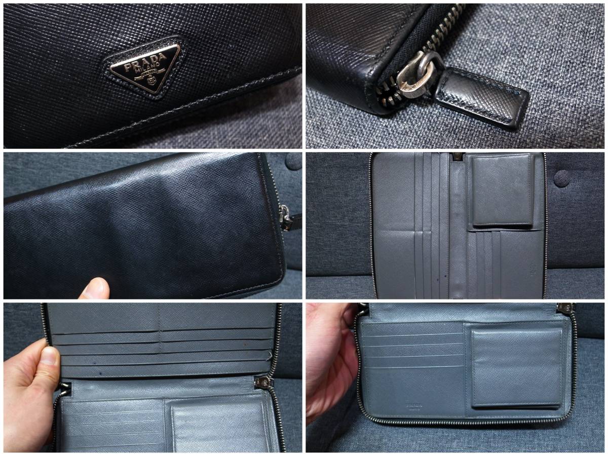 正規品 プラダ ラウンドファスナー ラウンド財布 黒 バッグ 財布 三角