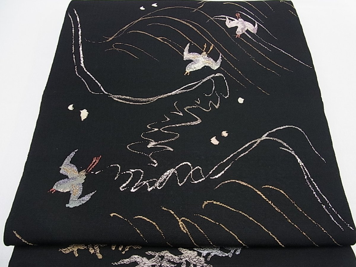 絶品】 平和屋□極上 龍村平蔵製 本袋帯 村千鳥 黒地 逸品 s60049