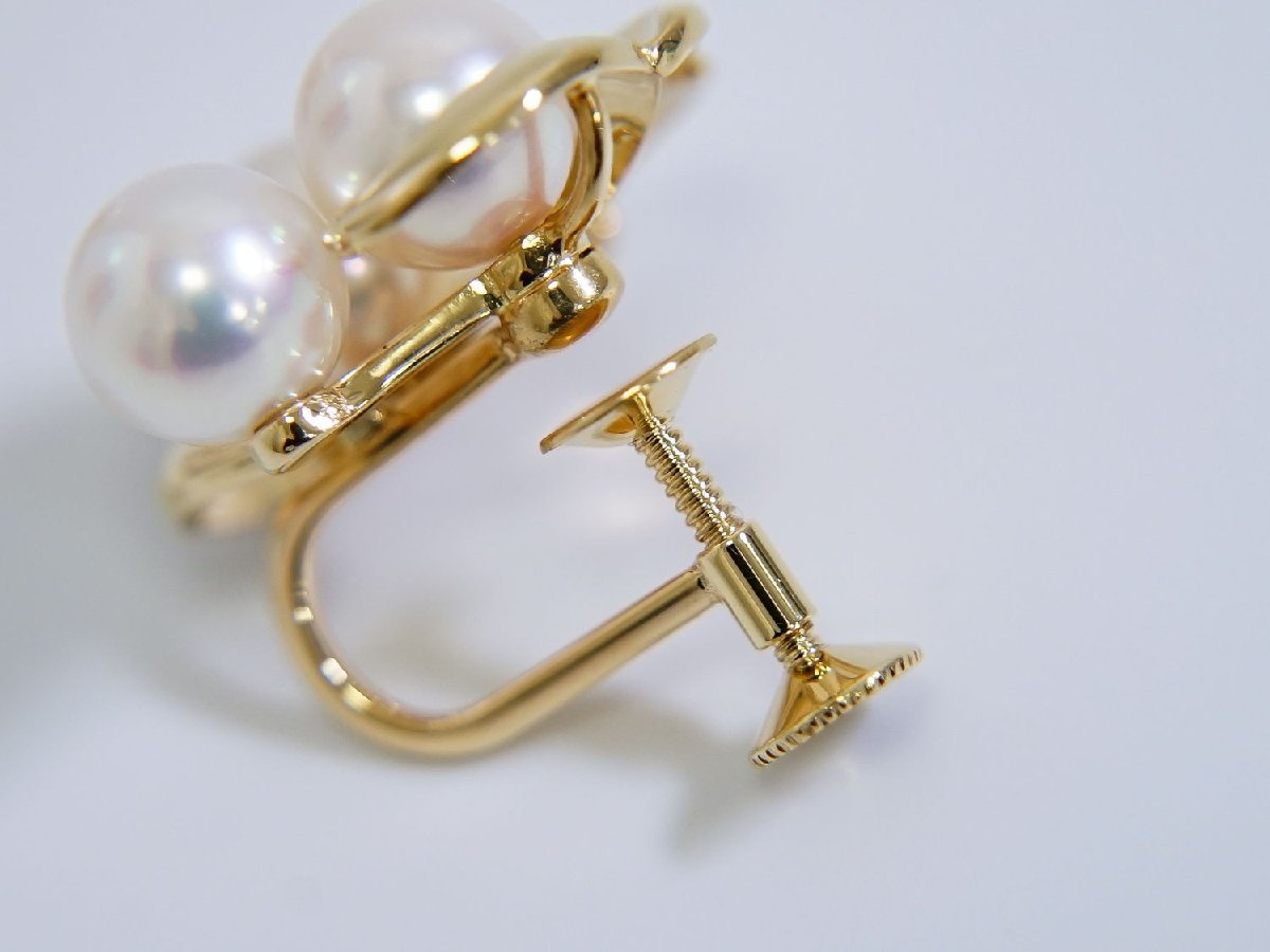 本物 ミキモト MIKIMOTO K18 パール YG 6-6.8mm イヤリング イエロー