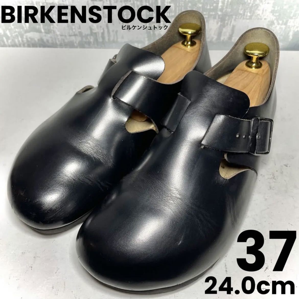 【LONDON！】BIRKENSTOCK ビルケンシュトック ロンドン 37 24.0cm ブラック 黒 ドイツ Germany レザー カーフ レザースリッポン