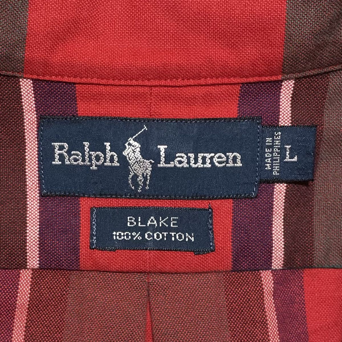 【人気ブランド】Ralph Lauren ラルフローレン 長袖 BDシャツ ボタンダウンシャツ Lサイズ レッド チェック 刺繍ポニー 23-24