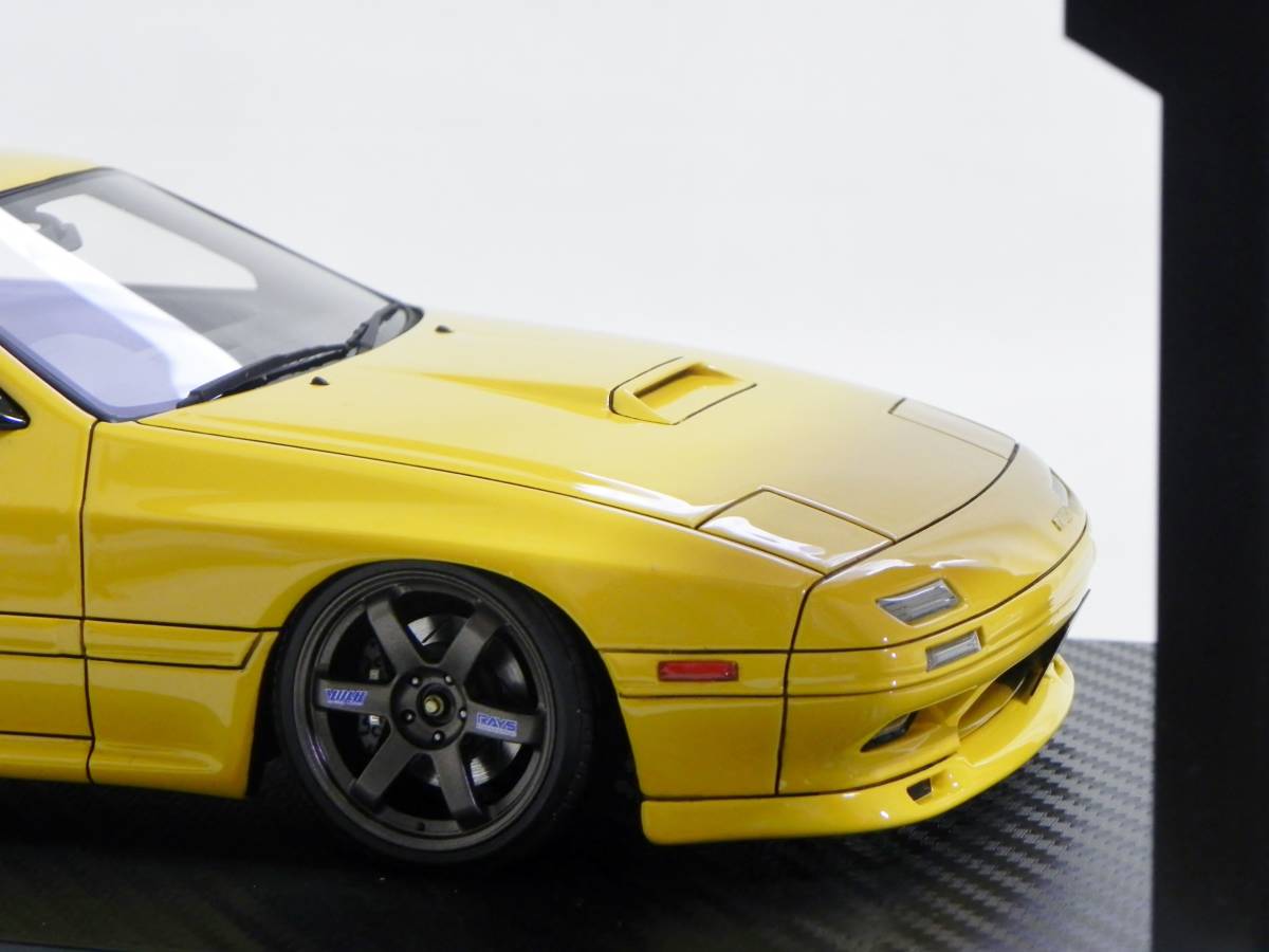 IG 1027 1/18 マツダ サバンナ RX-7 FC3S イグニッションモデル RAYS TE37 RECARO GTウイング Mazda Savanna RX-7 (FC3S) Yellow _画像6