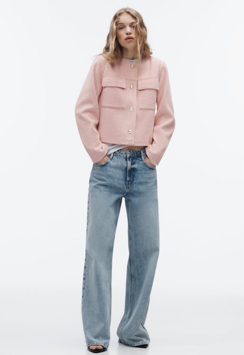 新品 送料無料 ZARA ザラ ゴールドボタンクロップドジャケット Sサイズ