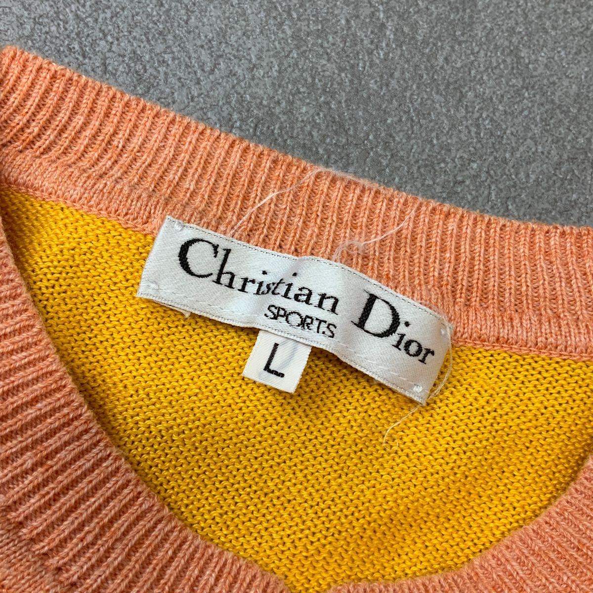 良品 Christian Dior クリスチャンディオール マルチストライプ コットンニットセーター レディース Lサイズ オレンジ_画像7