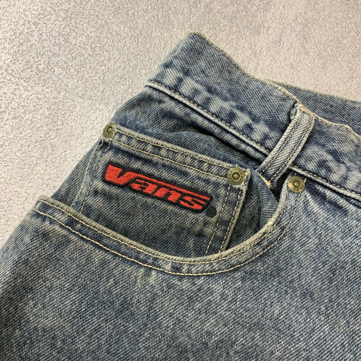 90‘s VANS ヴァンズ 旧ロゴ デニムパンツ ワイドシルエット カットオフ Gパン メンズ M（80cm）サイズ ビッグサイズ ライトブルー_画像7