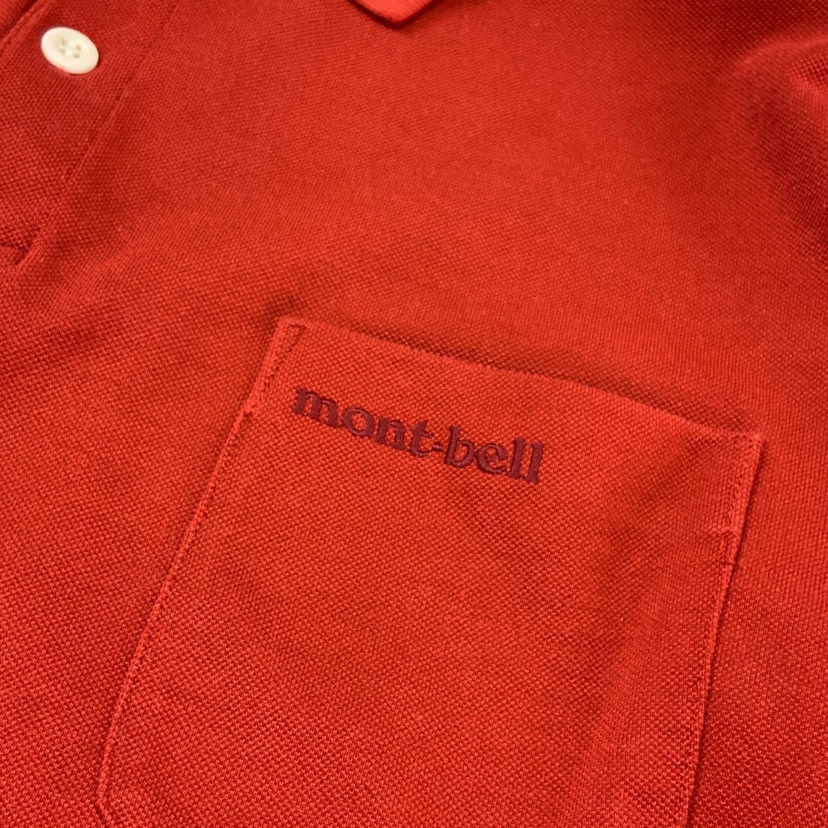 mont-bell モンベル 鹿子 長袖ポロシャツ メンズ Lサイズ レッド アウトドア キャンプ_画像4